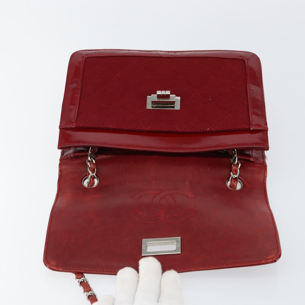 CHANEL 2.55 Matelasse Chain Shoulder Bag Enamel Red Silver CC Auth bs30717