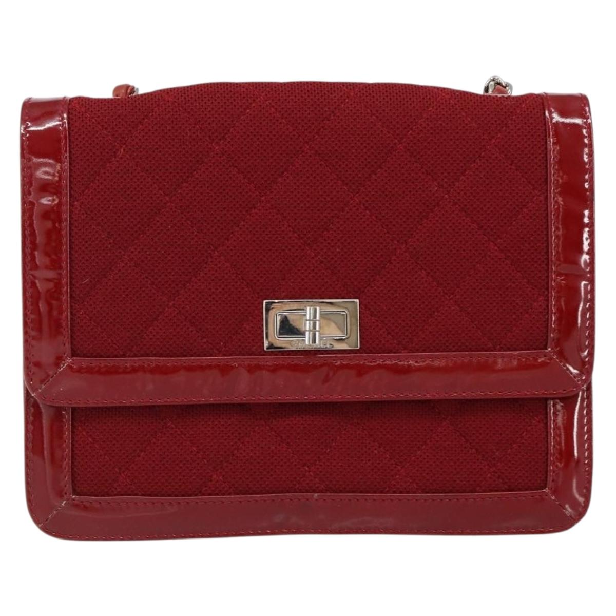 CHANEL 2.55 Matelasse Chain Shoulder Bag Enamel Red Silver CC Auth bs30717