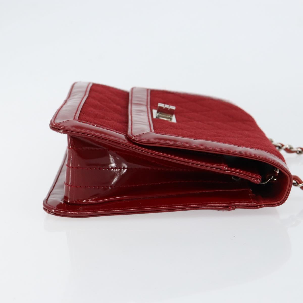 CHANEL 2.55 Matelasse Chain Shoulder Bag Enamel Red Silver CC Auth bs30717