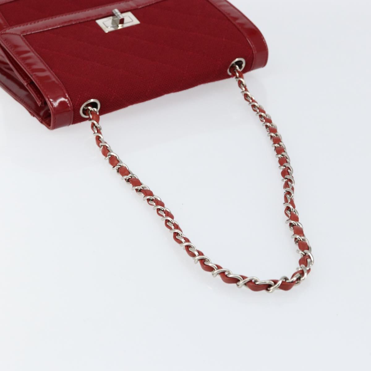 CHANEL 2.55 Matelasse Chain Shoulder Bag Enamel Red Silver CC Auth bs30717