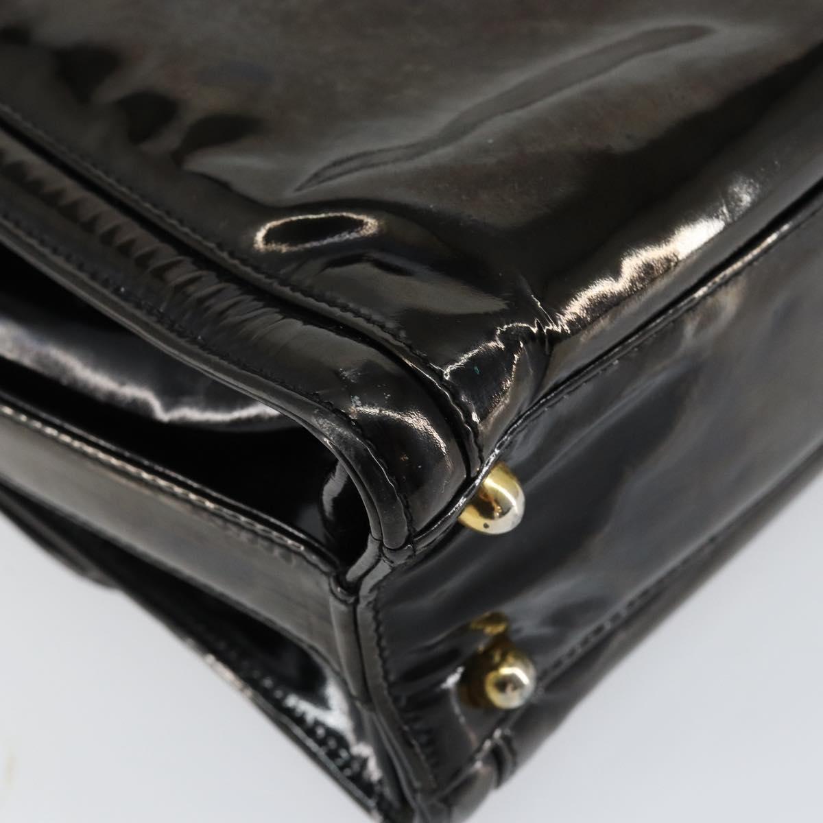 CHANEL Shoulder Bag Enamel Black Gold CC Auth bs30719