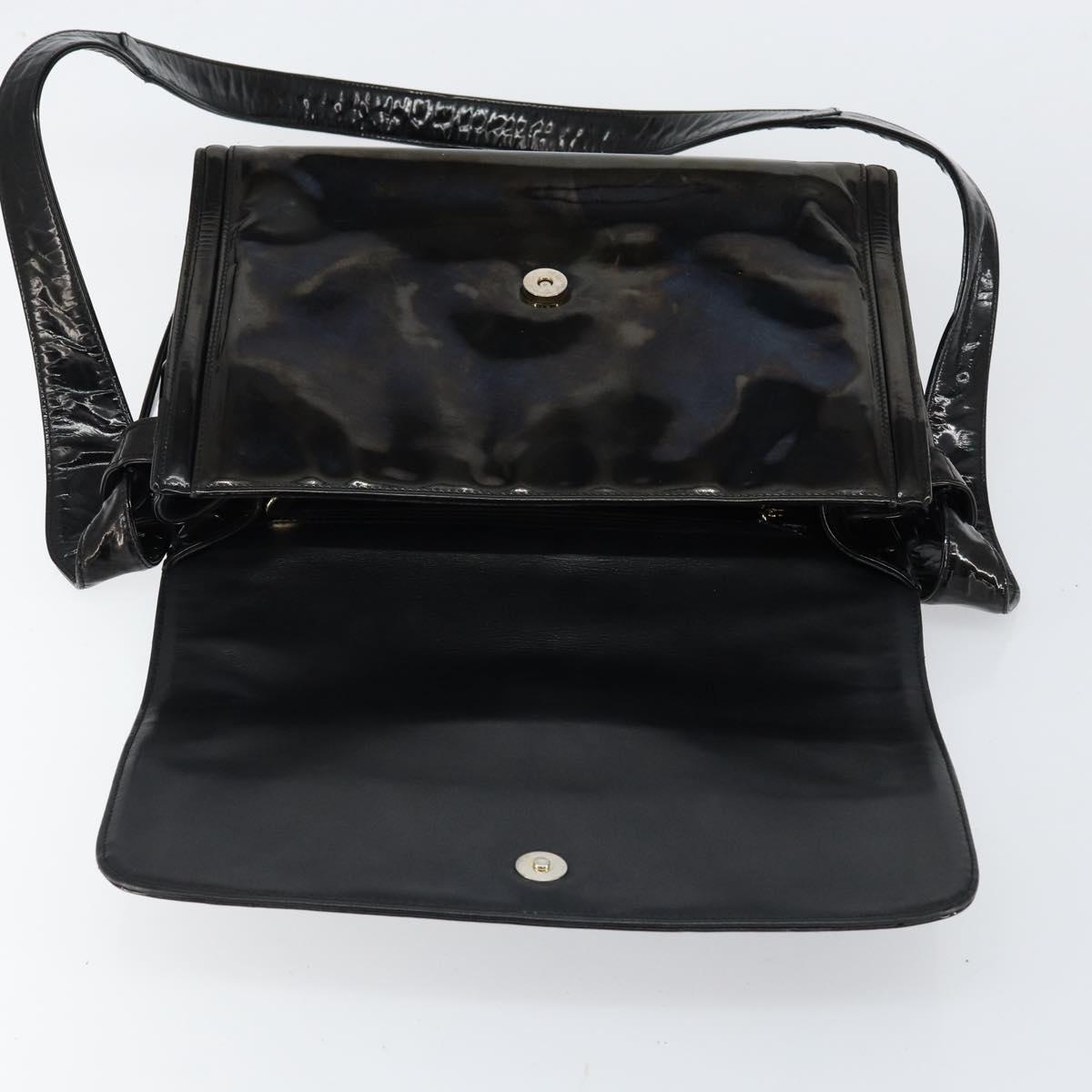 CHANEL Shoulder Bag Enamel Black Gold CC Auth bs30719