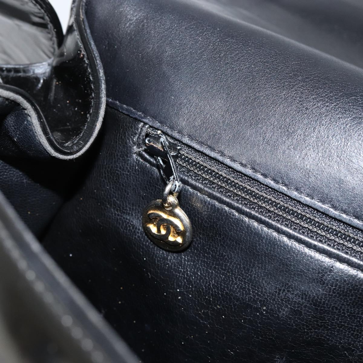 CHANEL Shoulder Bag Enamel Black Gold CC Auth bs30719