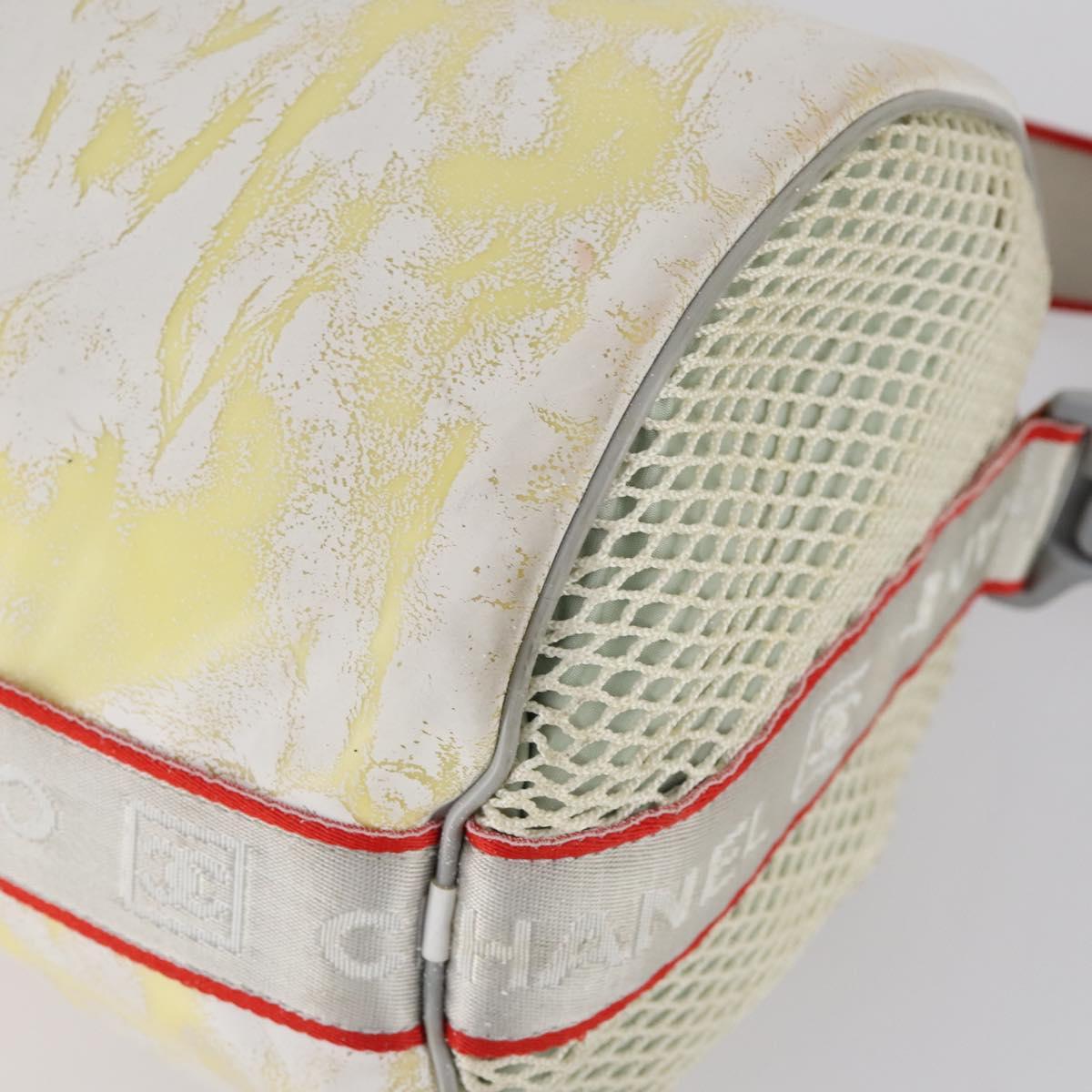 CHANEL Sports Line Shoulder Bag Vinyl White Silver CC Auth bs30721