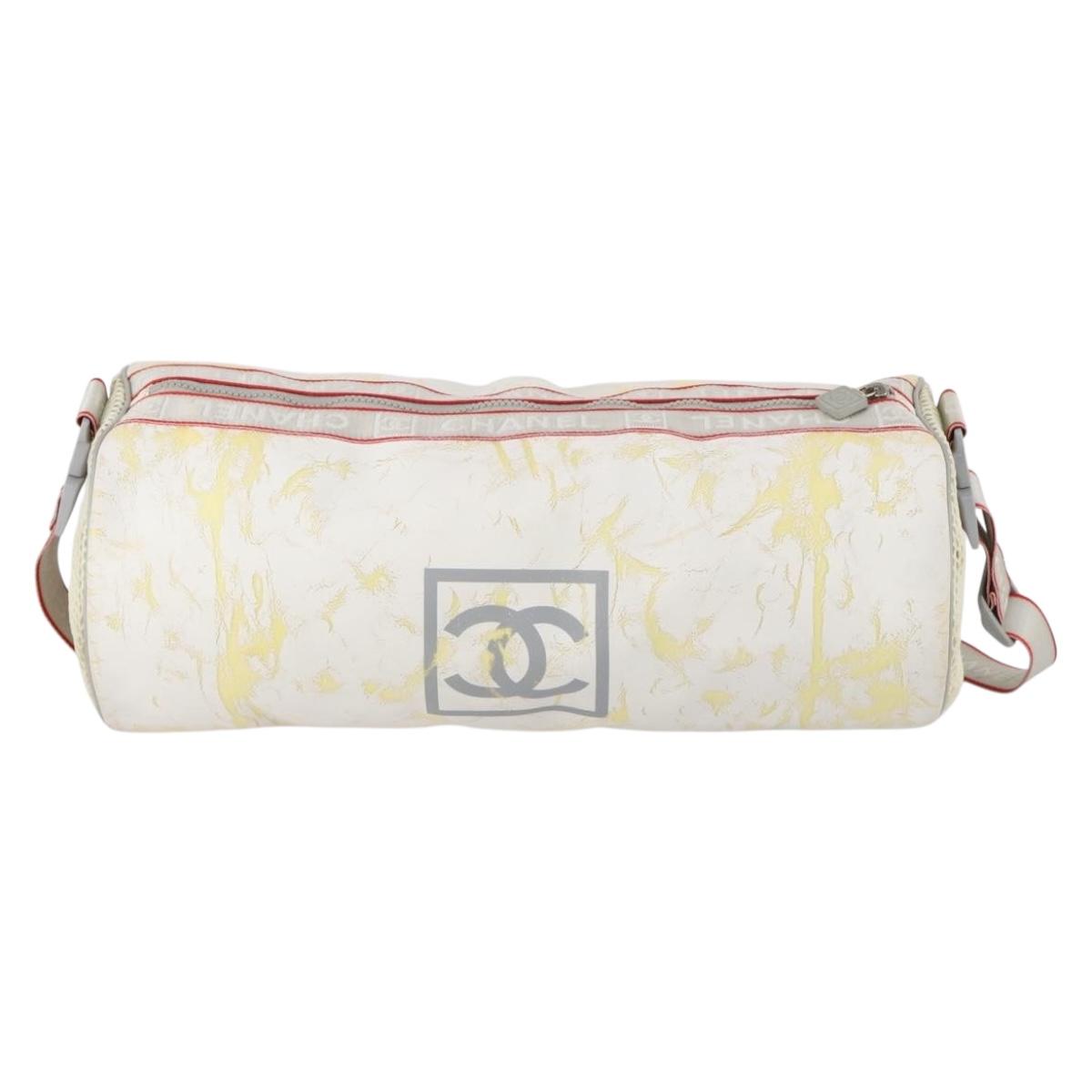 CHANEL Sports Line Shoulder Bag Vinyl White Silver CC Auth bs30721