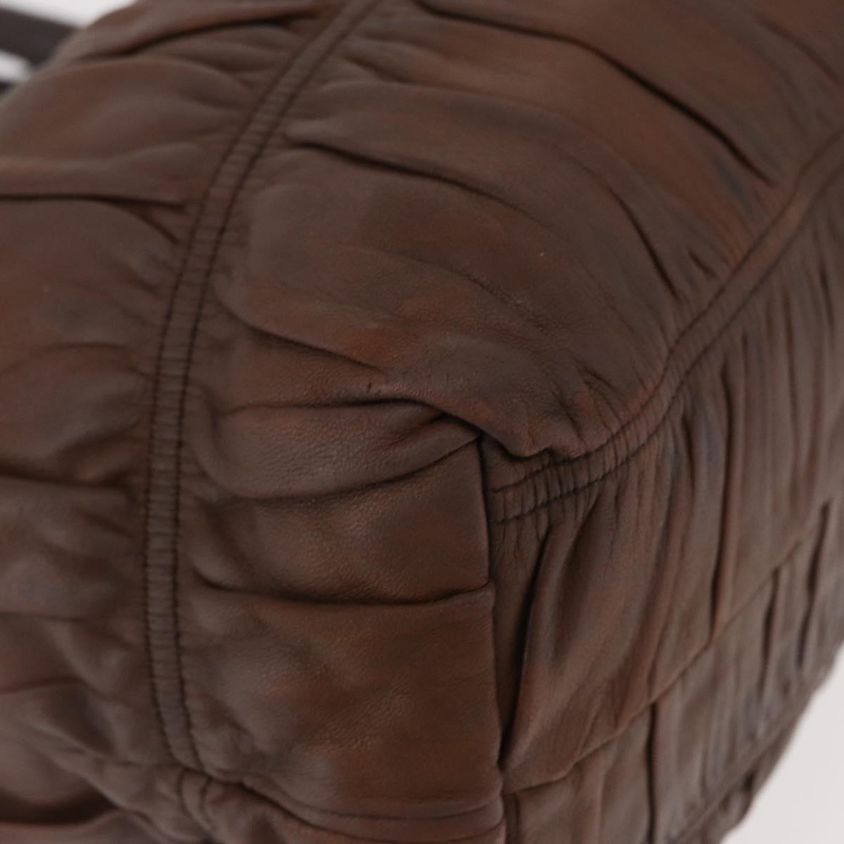 PRADA Gathered Hand Bag Leather Brown Gold Auth bs30722