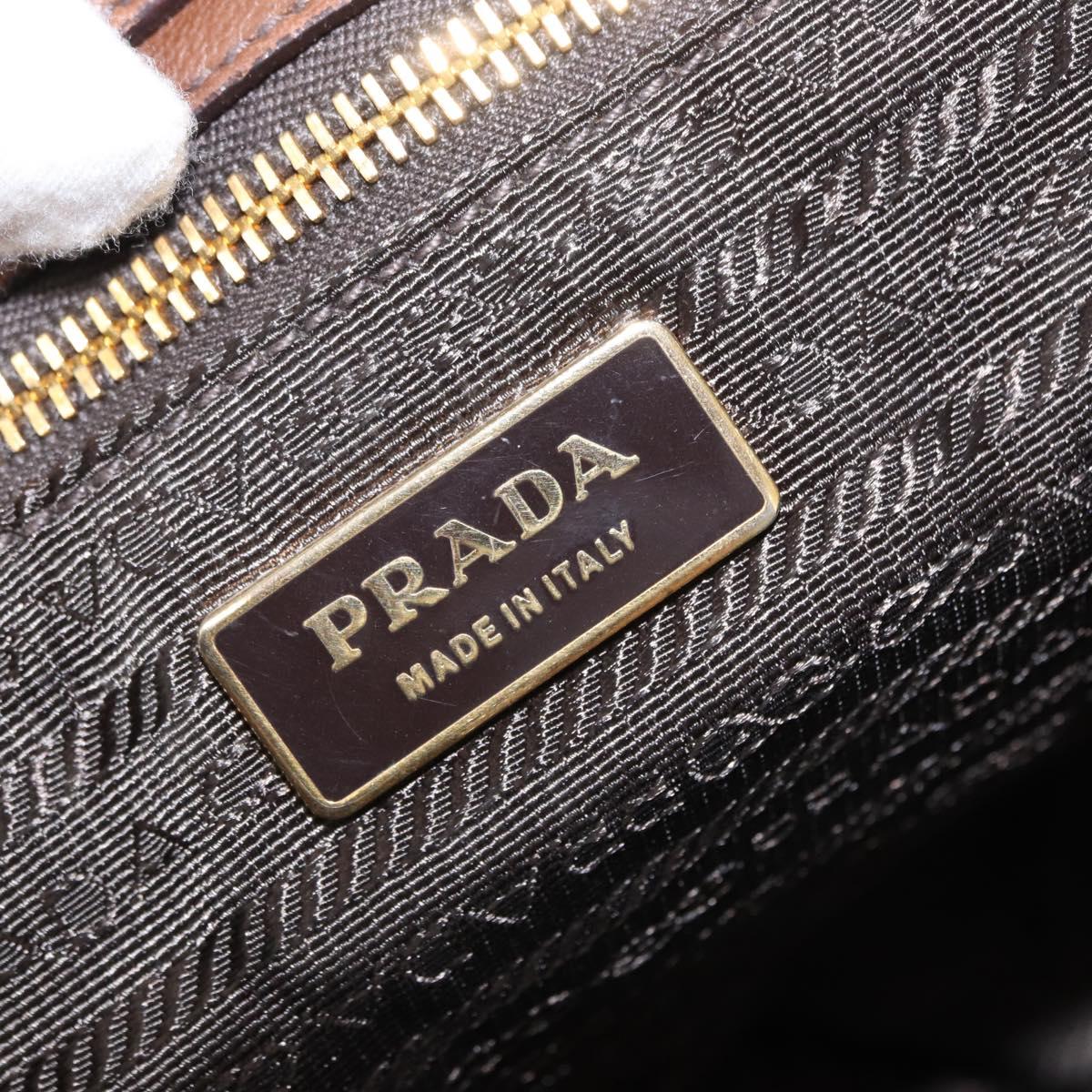 PRADA Gathered Hand Bag Leather Brown Gold Auth bs30722