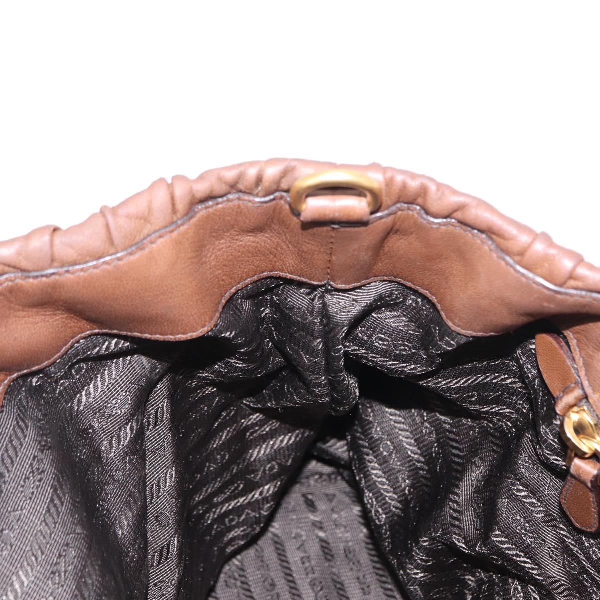 PRADA Gathered Hand Bag Leather Brown Gold Auth bs30722