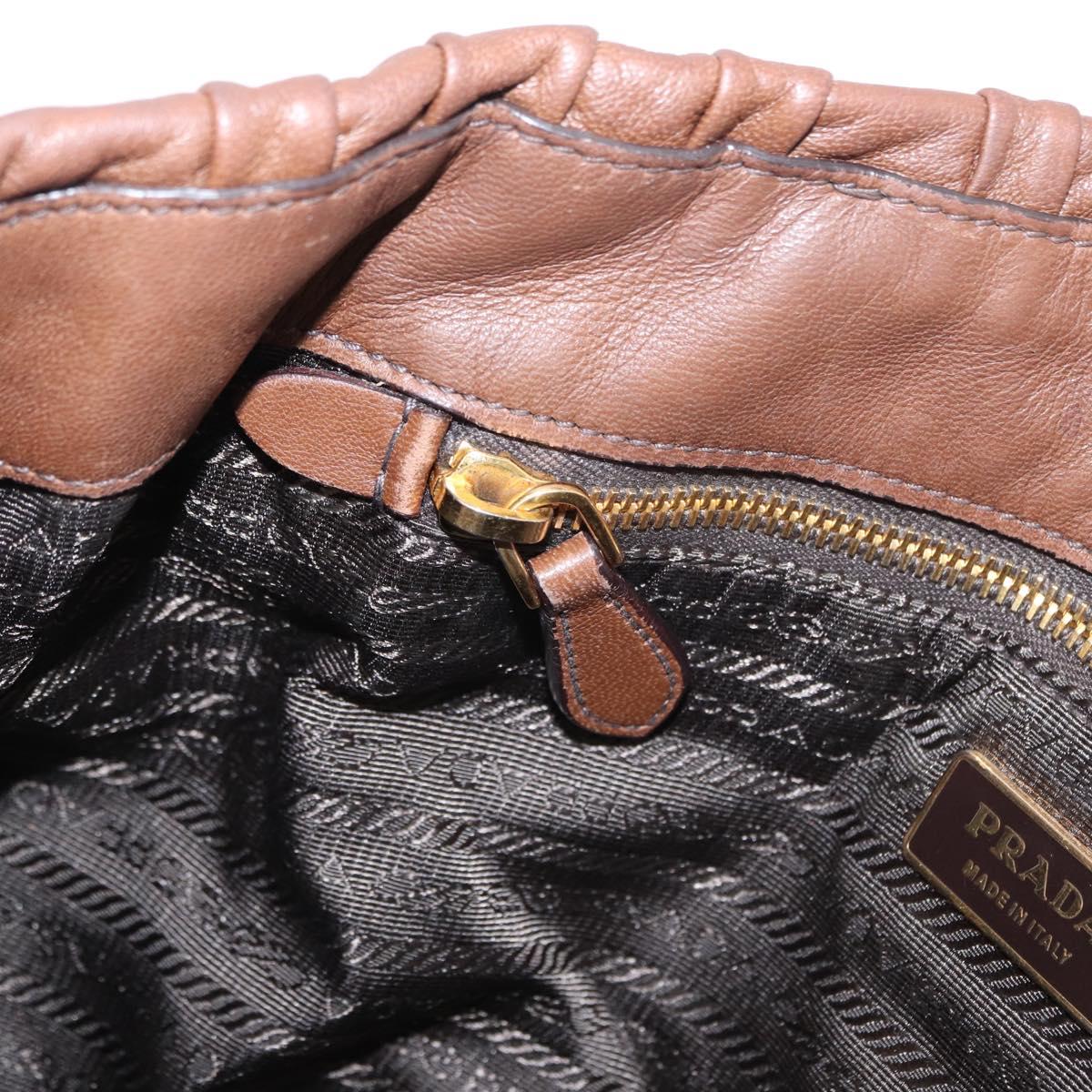 PRADA Gathered Hand Bag Leather Brown Gold Auth bs30722