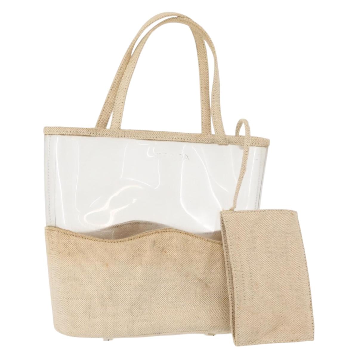 PRADA Hand Bag Vinyl Clear Beige Auth bs30723