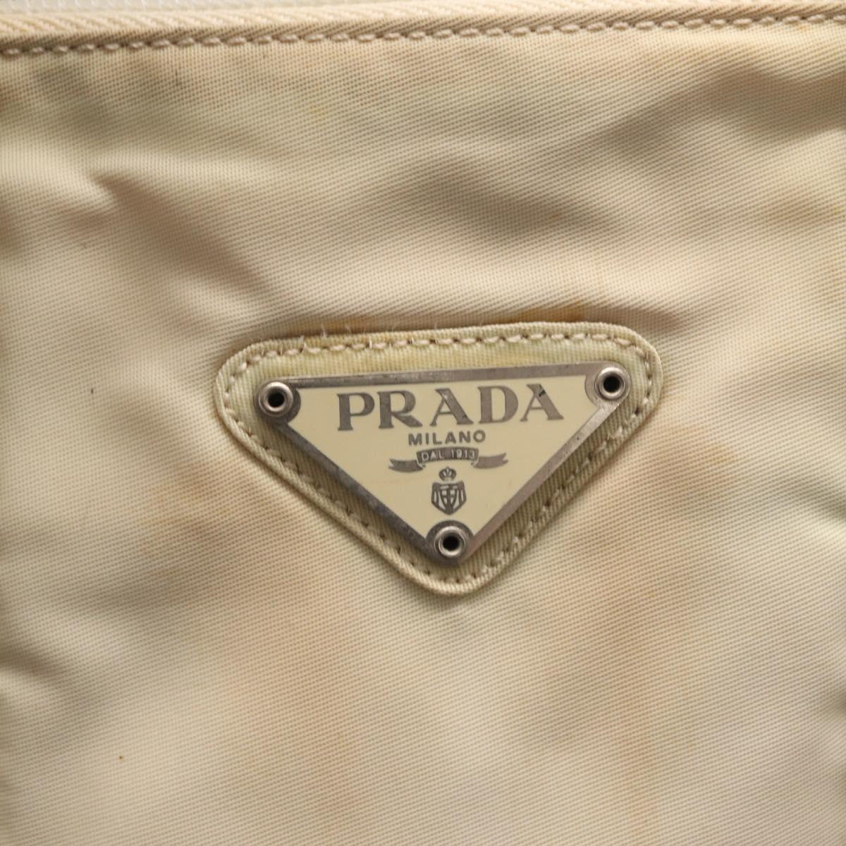 PRADA Hand Bag Nylon White Silver Auth bs30724