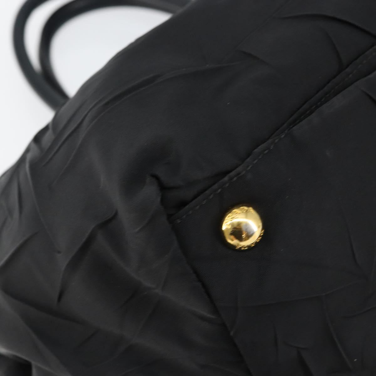 PRADA Hand Bag Nylon Leather Black Gold Auth bs30725