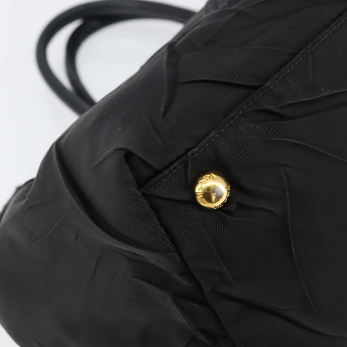 PRADA Hand Bag Nylon Leather Black Gold Auth bs30725