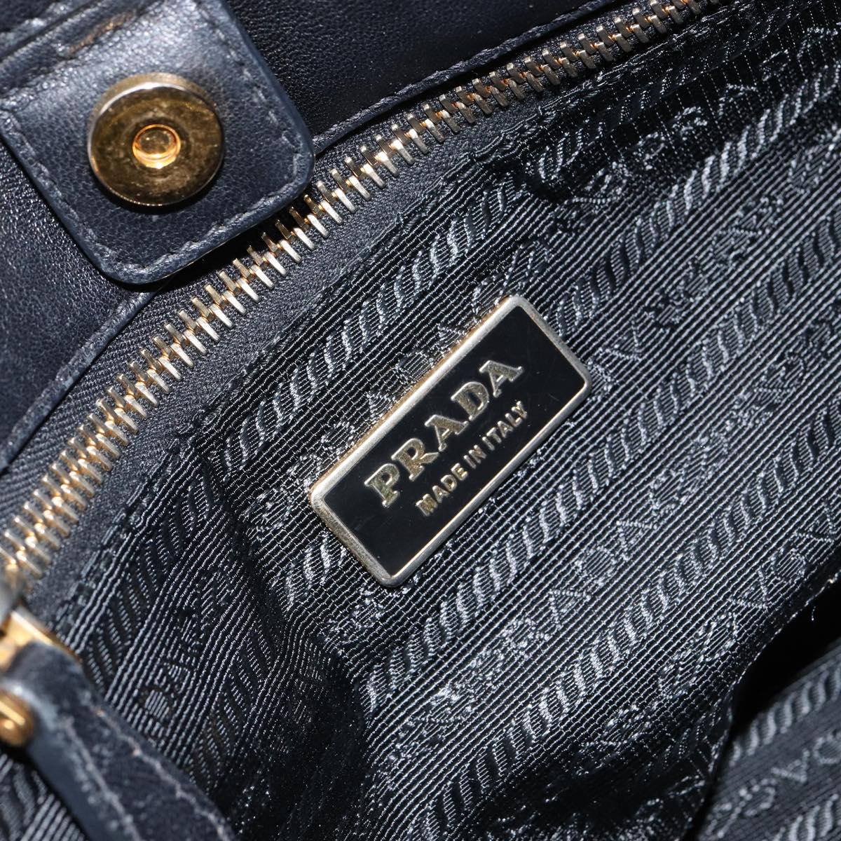 PRADA Hand Bag Nylon Leather Black Gold Auth bs30725