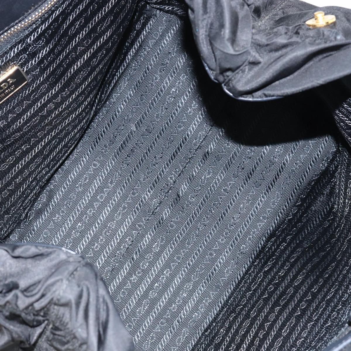 PRADA Hand Bag Nylon Leather Black Gold Auth bs30725