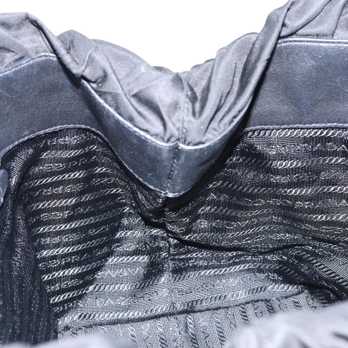 PRADA Hand Bag Nylon Leather Black Gold Auth bs30725