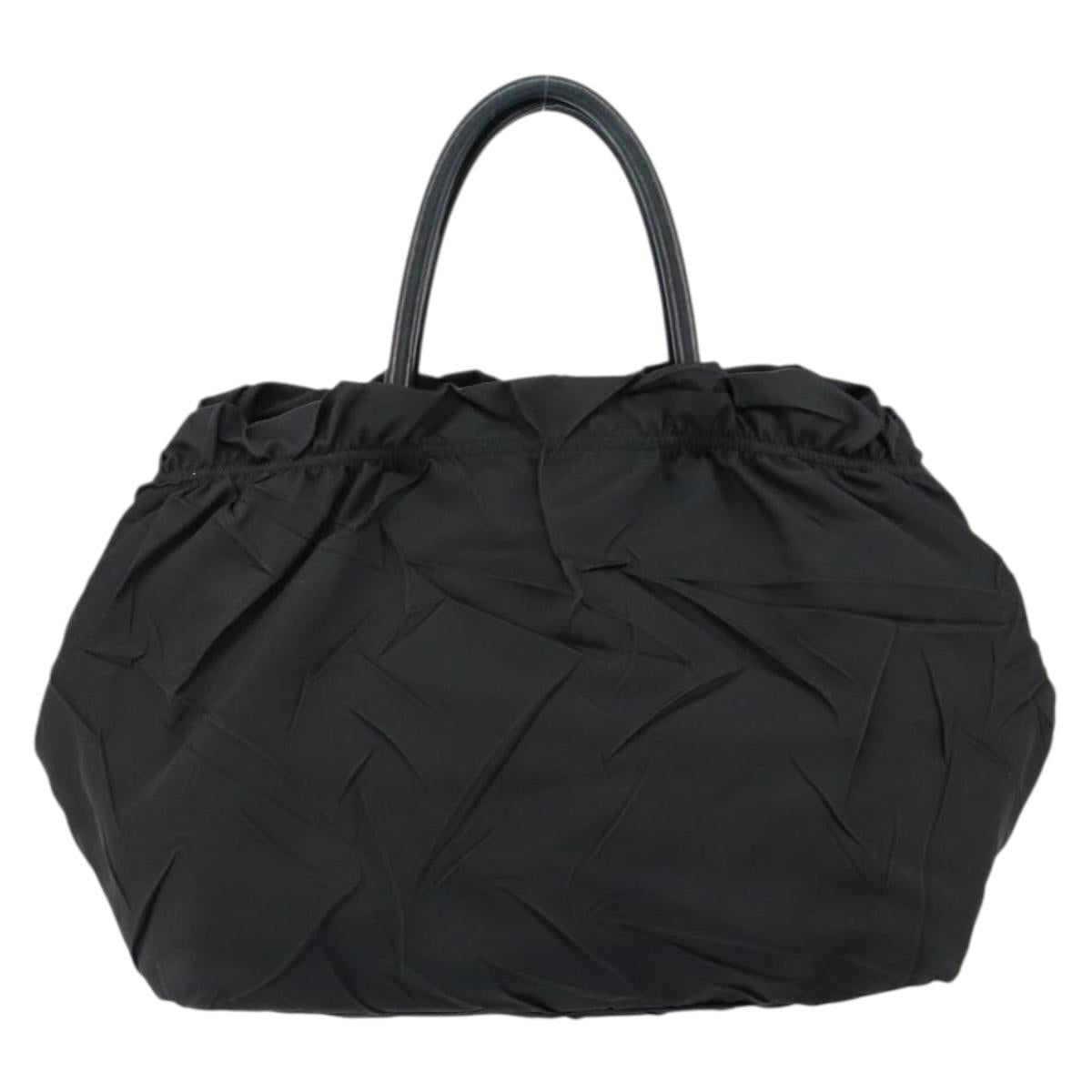 PRADA Hand Bag Nylon Leather Black Gold Auth bs30725