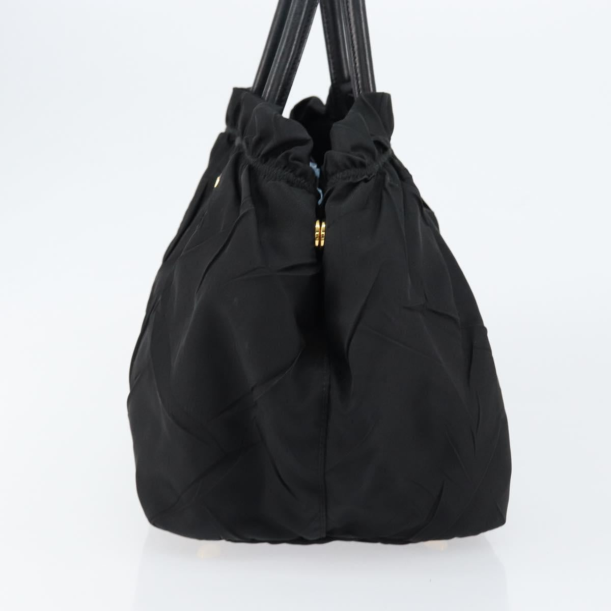 PRADA Hand Bag Nylon Leather Black Gold Auth bs30725