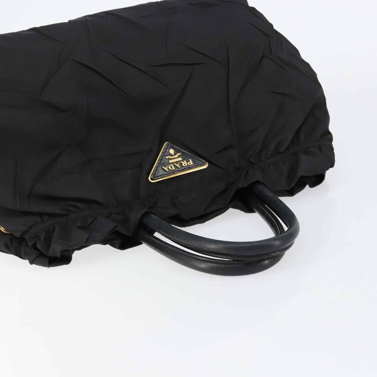 PRADA Hand Bag Nylon Leather Black Gold Auth bs30725
