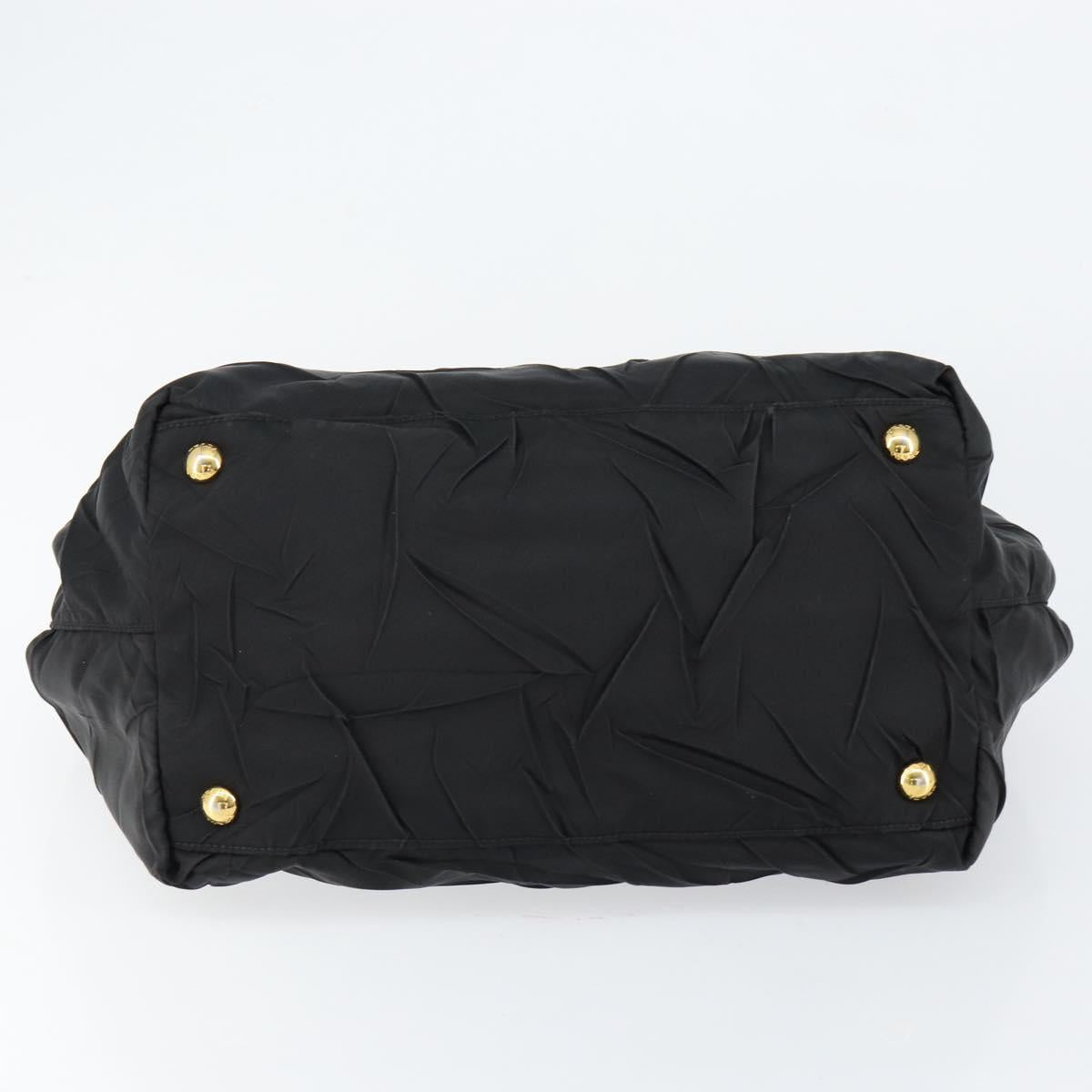 PRADA Hand Bag Nylon Leather Black Gold Auth bs30725