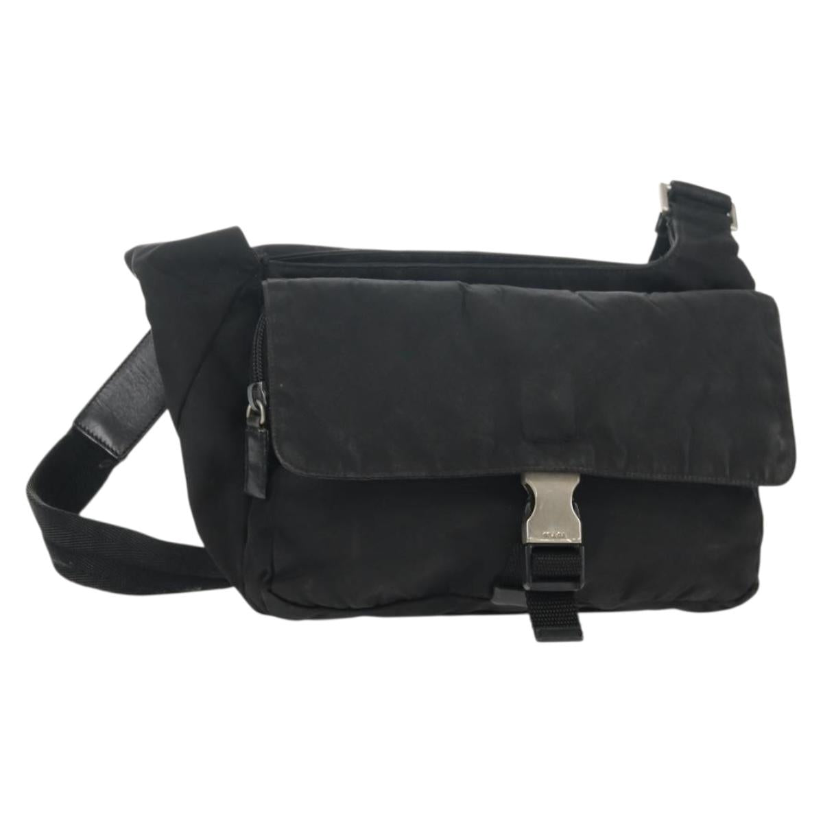 PRADA Shoulder Bag Nylon Black Silver Auth bs30726