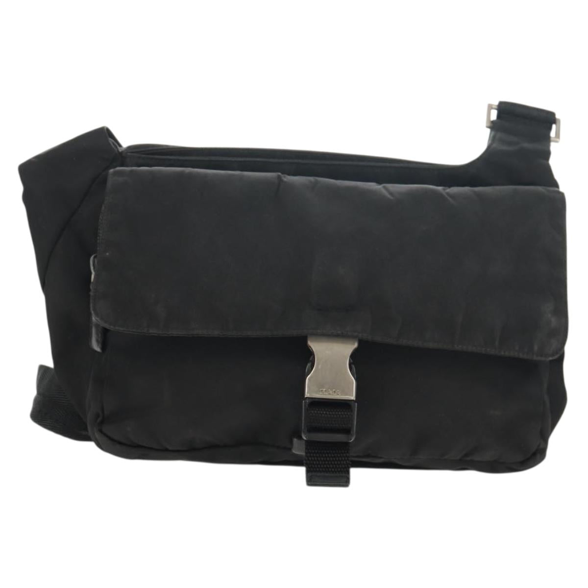 PRADA Shoulder Bag Nylon Black Silver Auth bs30726