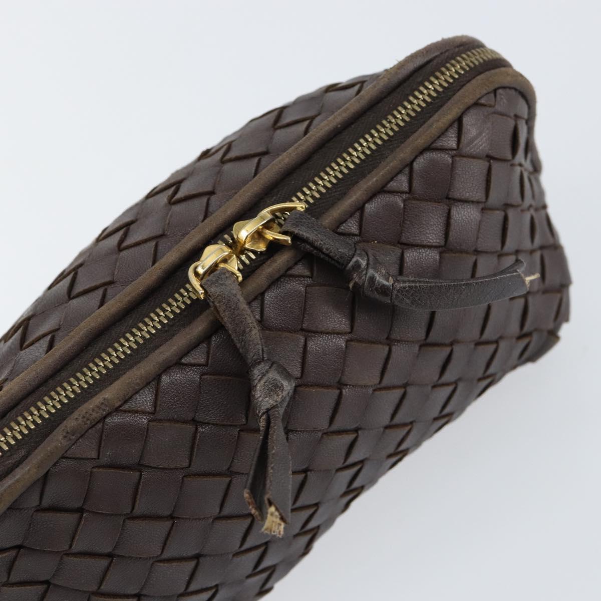 BOTTEGA VENETA INTRECCIATO Pouch Leather Brown Gold Auth bs30733
