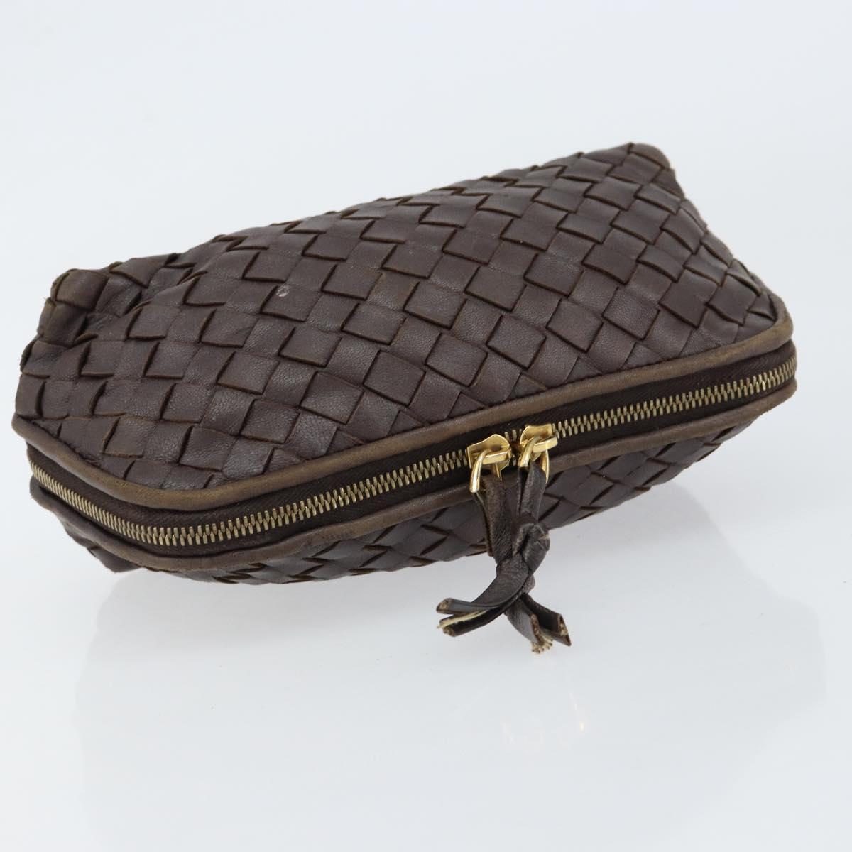 BOTTEGA VENETA INTRECCIATO Pouch Leather Brown Gold Auth bs30733