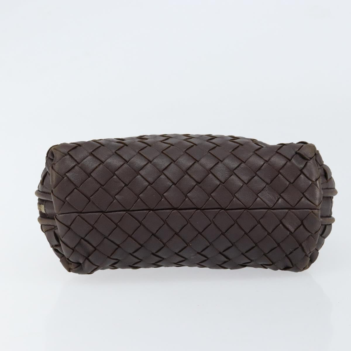 BOTTEGA VENETA INTRECCIATO Pouch Leather Brown Gold Auth bs30733