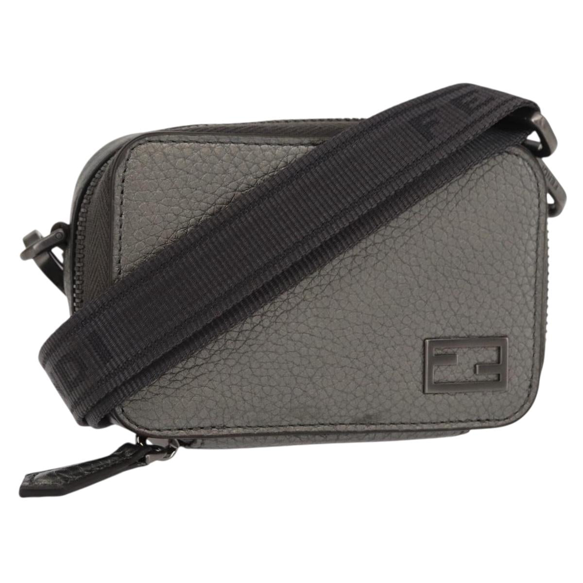 FENDI Shoulder Bag Leather Silver Auth bs30741