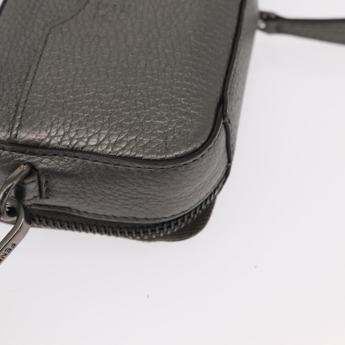 FENDI Shoulder Bag Leather Silver Auth bs30741