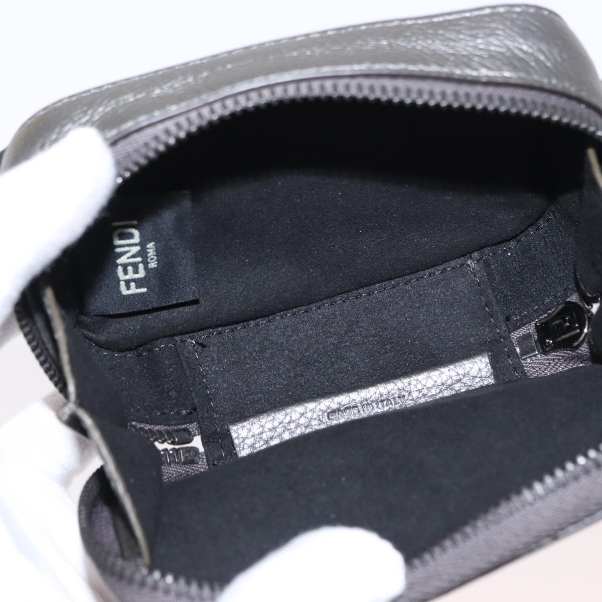 FENDI Shoulder Bag Leather Silver Auth bs30741