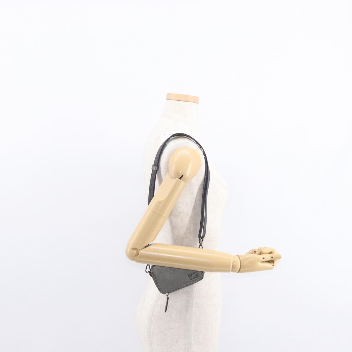 FENDI Shoulder Bag Leather Silver Auth bs30741