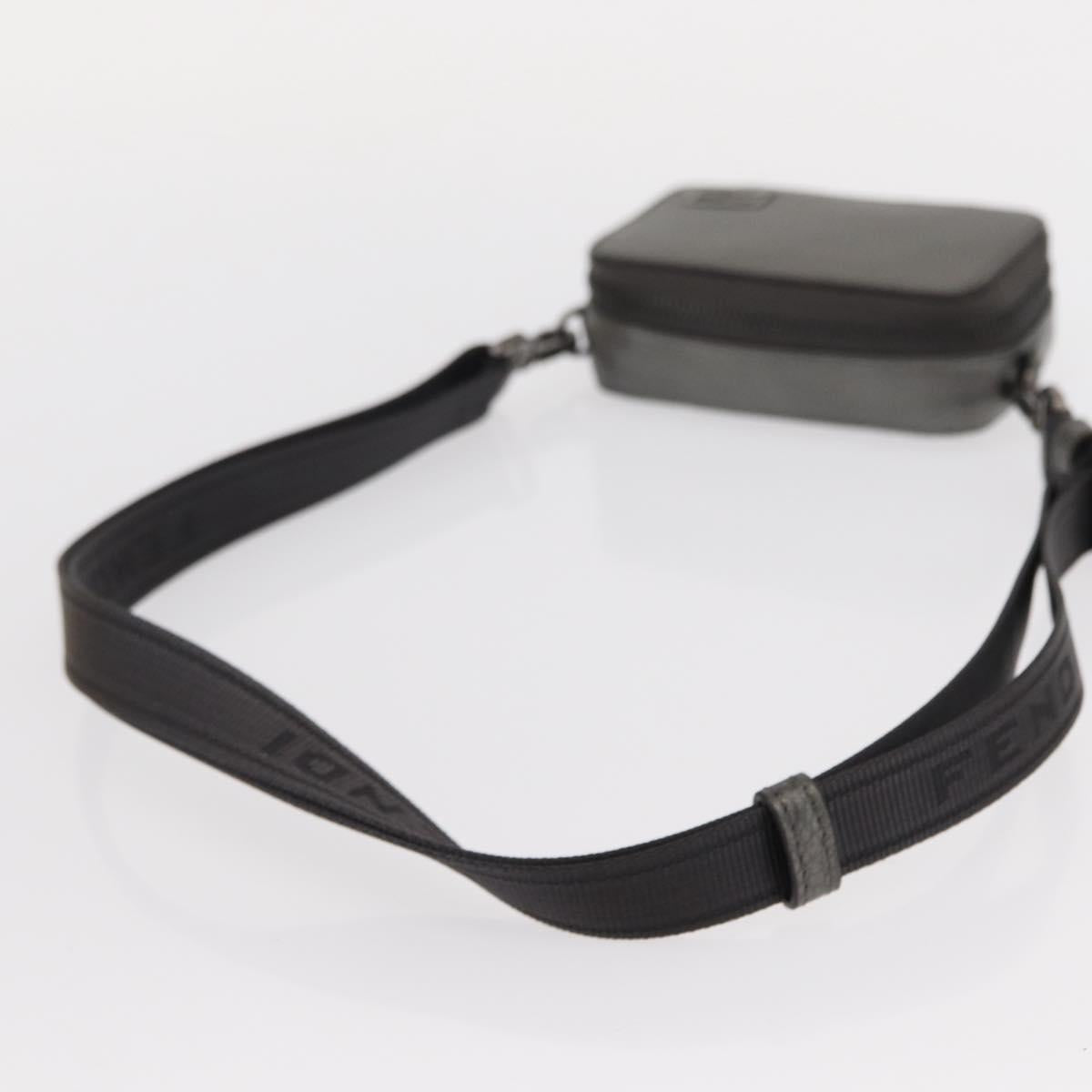 FENDI Shoulder Bag Leather Silver Auth bs30741