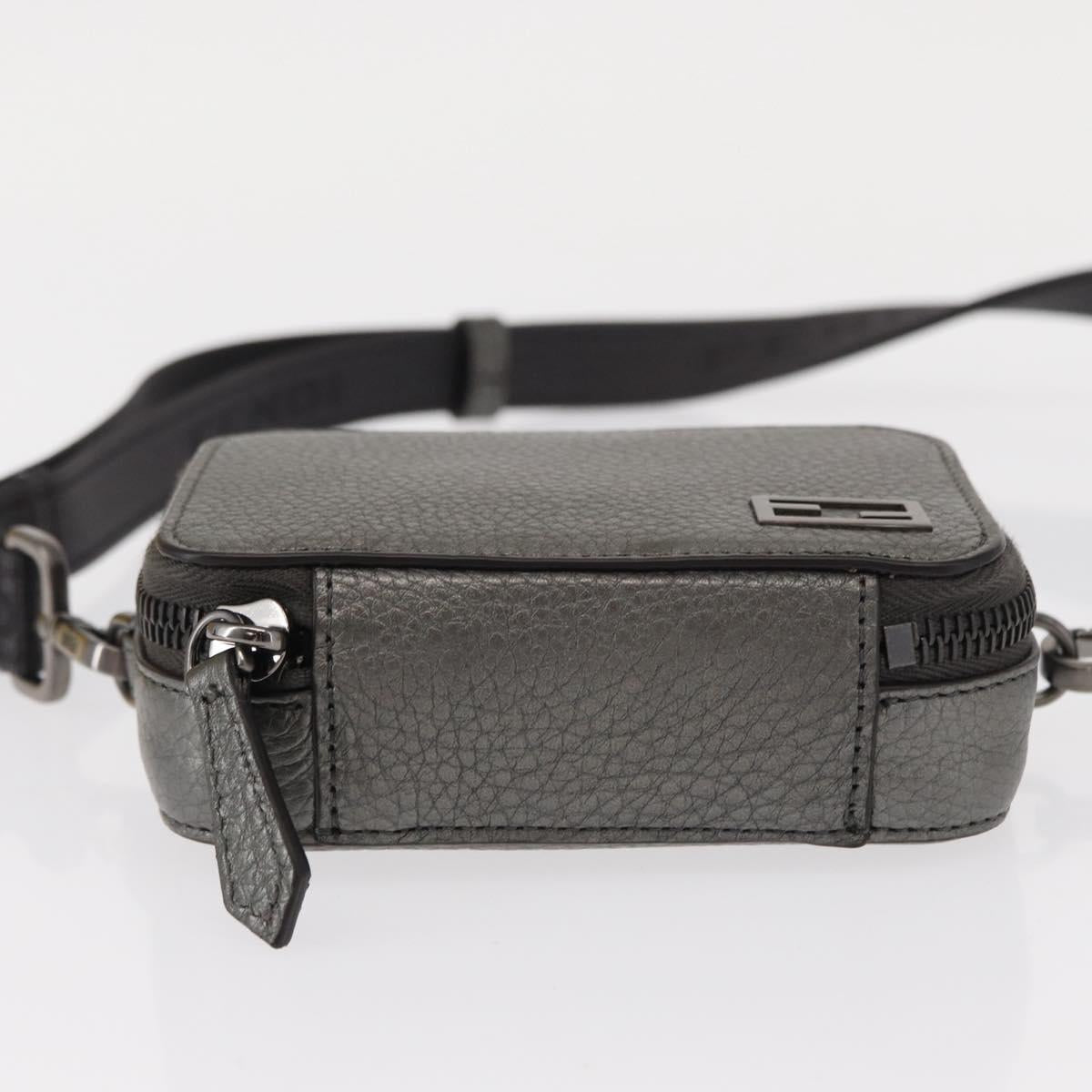 FENDI Shoulder Bag Leather Silver Auth bs30741