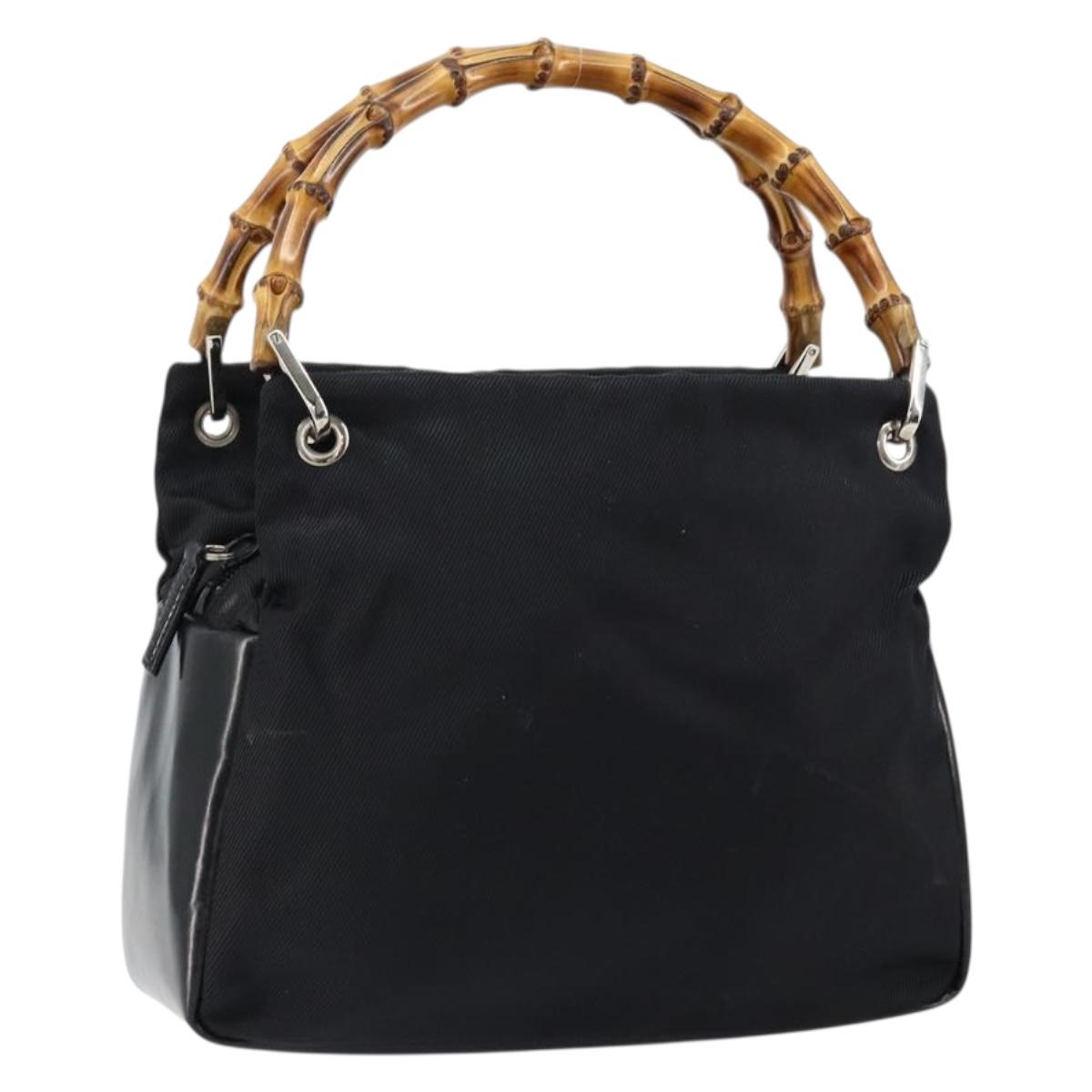 GUCCI Bamboo Hand Bag Leather Black Silver 000 0575 Auth bs30743