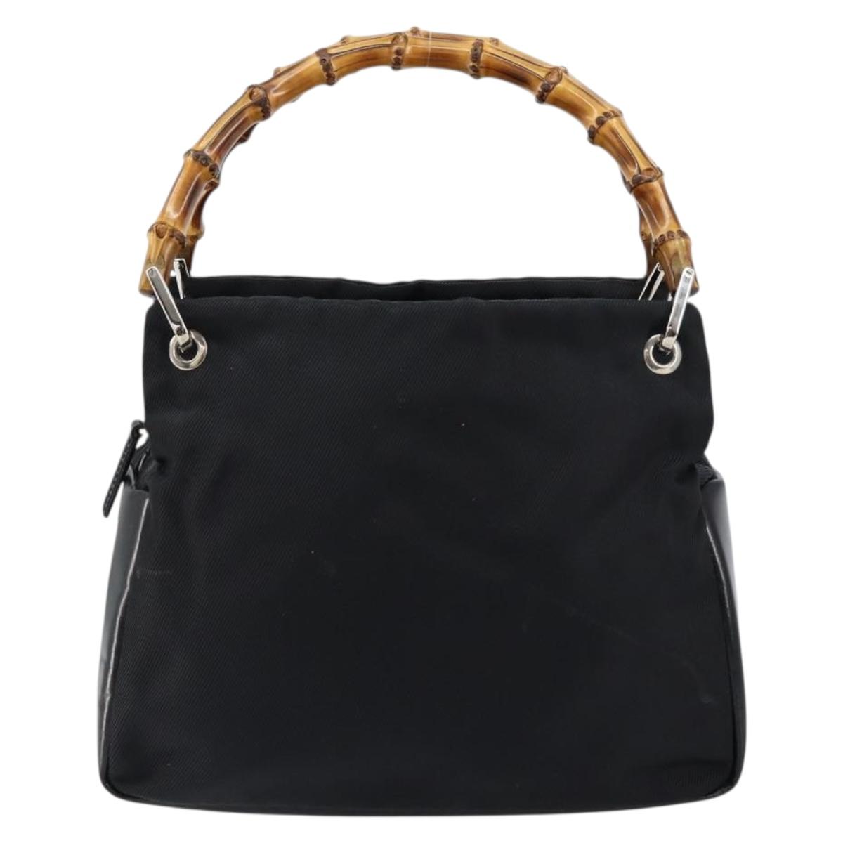 GUCCI Bamboo Hand Bag Leather Black Silver 000 0575 Auth bs30743