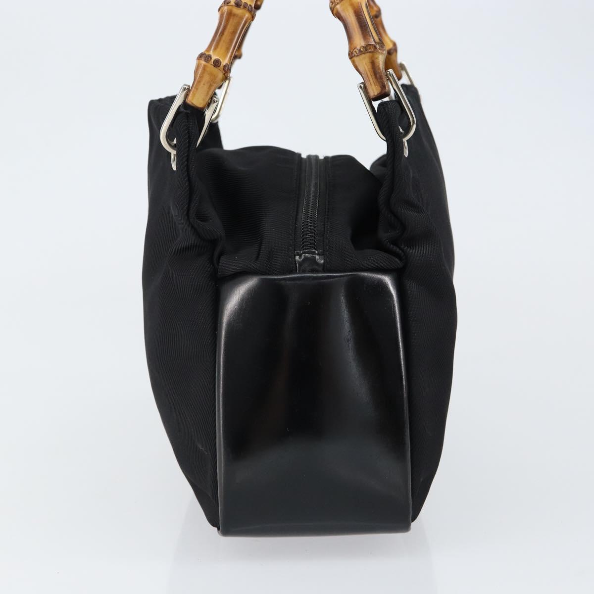 GUCCI Bamboo Hand Bag Leather Black Silver 000 0575 Auth bs30743