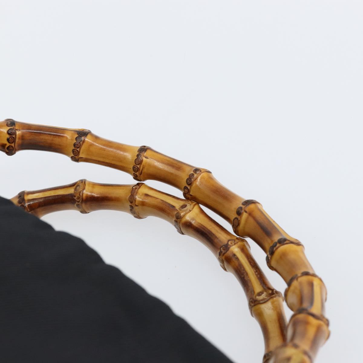 GUCCI Bamboo Hand Bag Leather Black Silver 000 0575 Auth bs30743