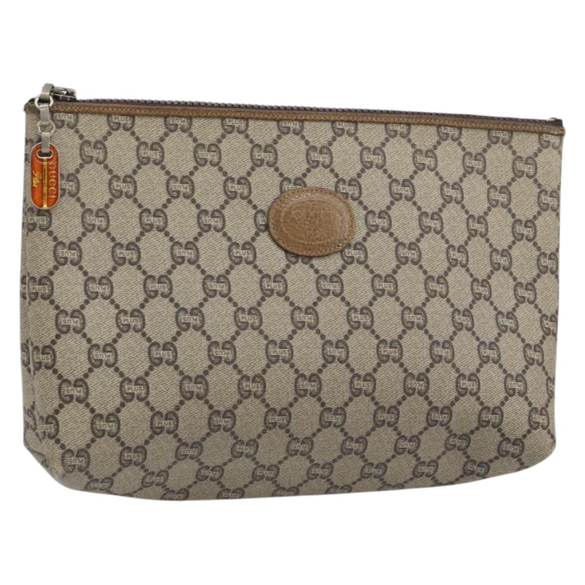 GUCCI GG Plus Supreme Clutch Bag PVC Beige Gold Auth bs30744