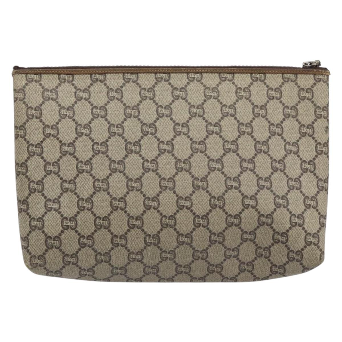 GUCCI GG Plus Supreme Clutch Bag PVC Beige Gold Auth bs30744