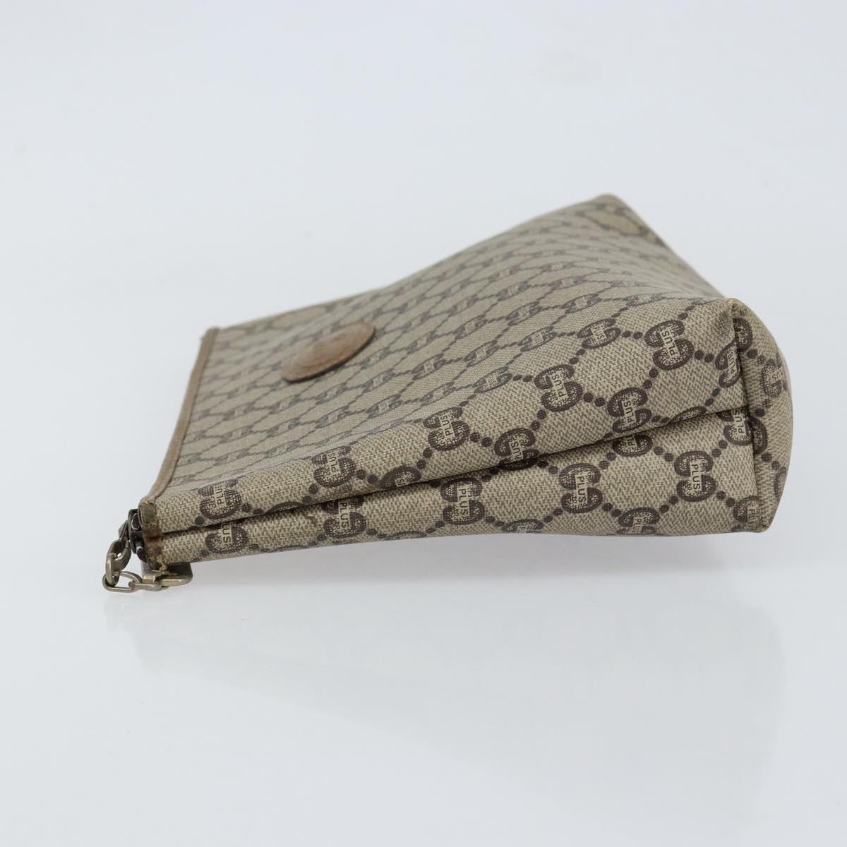 GUCCI GG Plus Supreme Clutch Bag PVC Beige Gold Auth bs30744