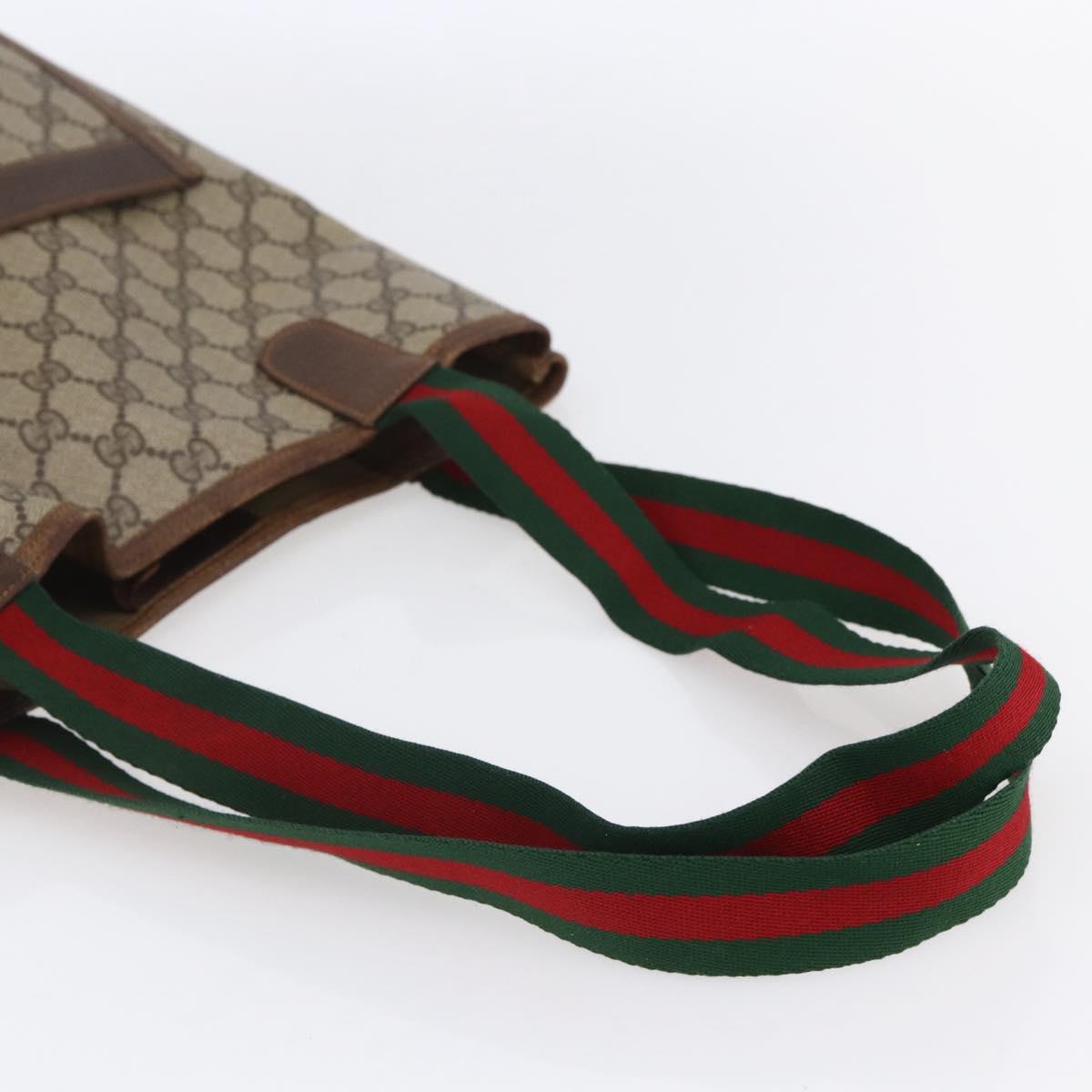 GUCCI GG Supreme Web Sherry Line Tote Bag PVC Beige Gold Auth bs30751