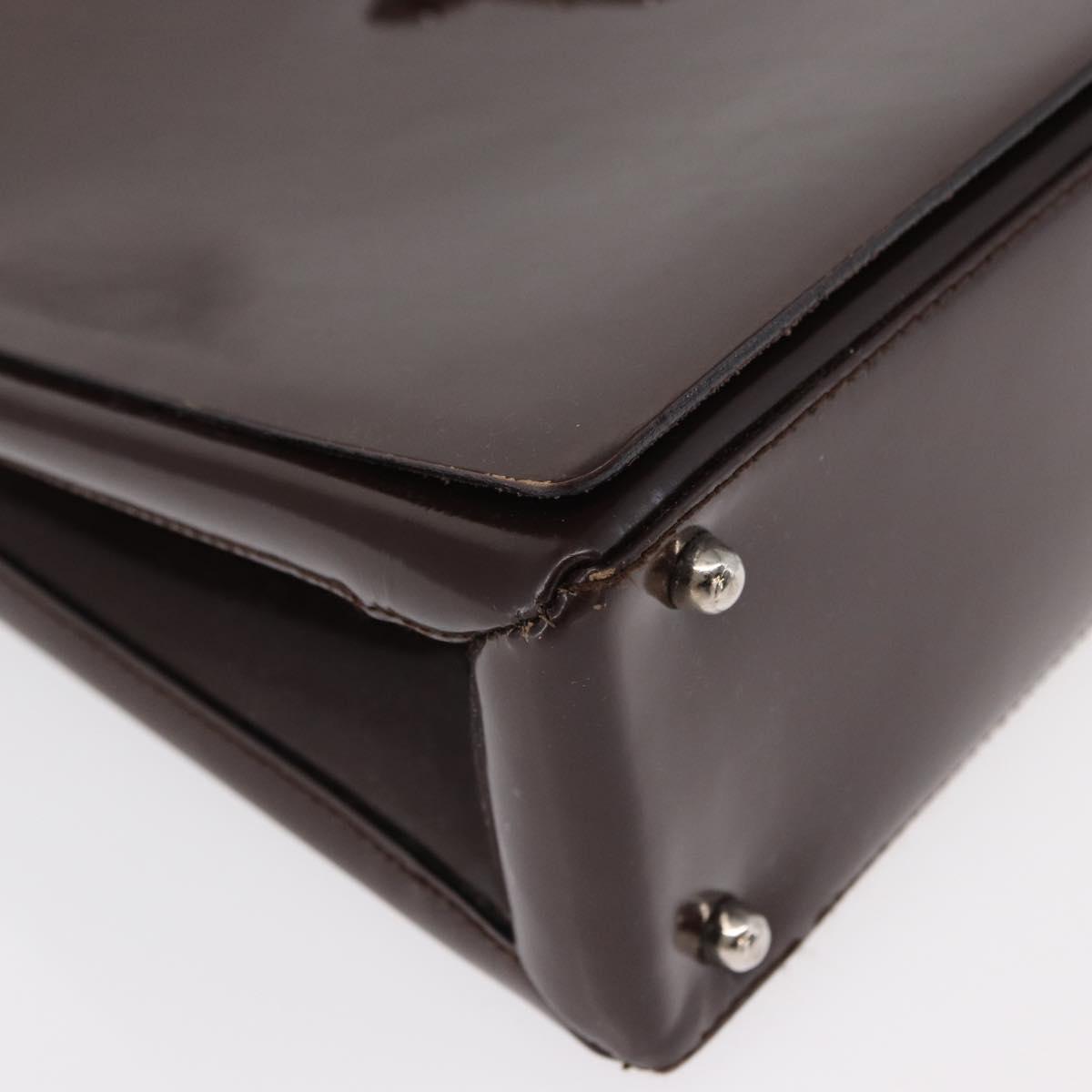 GUCCI Shoulder Bag Patent leather Brown Silver Auth bs30756