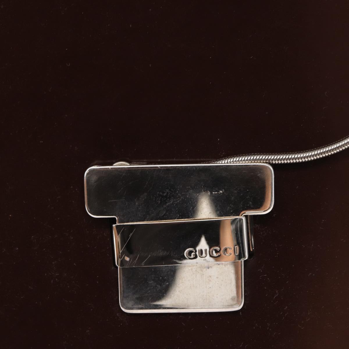 GUCCI Shoulder Bag Patent leather Brown Silver Auth bs30756