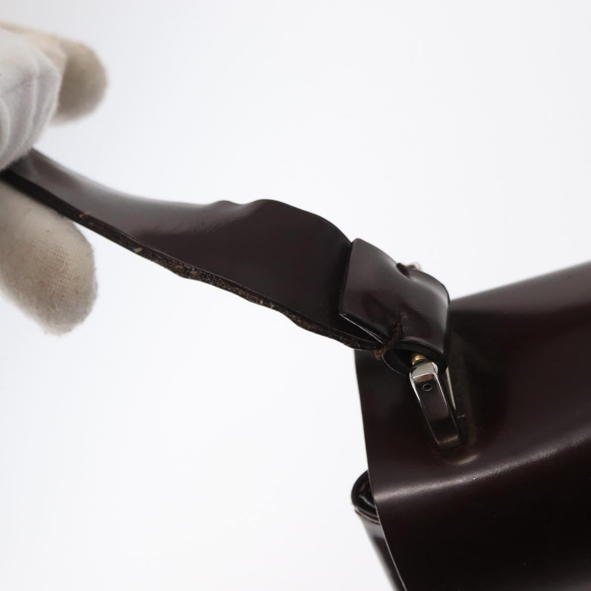 GUCCI Shoulder Bag Patent leather Brown Silver Auth bs30756