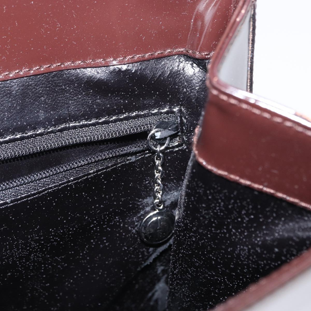 GUCCI Shoulder Bag Patent leather Brown Silver Auth bs30756