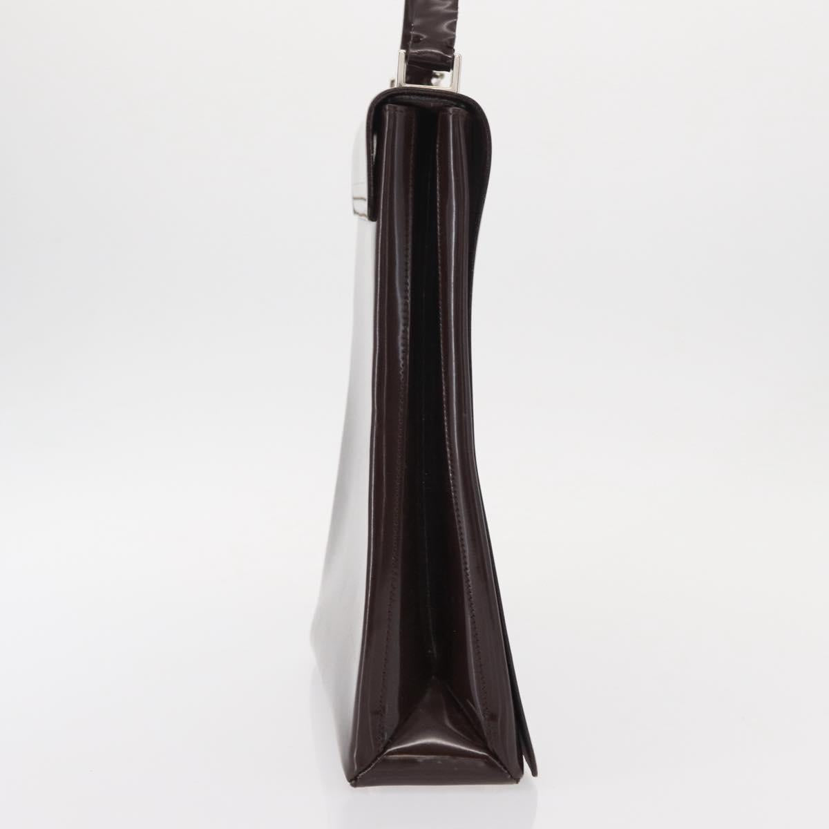 GUCCI Shoulder Bag Patent leather Brown Silver Auth bs30756