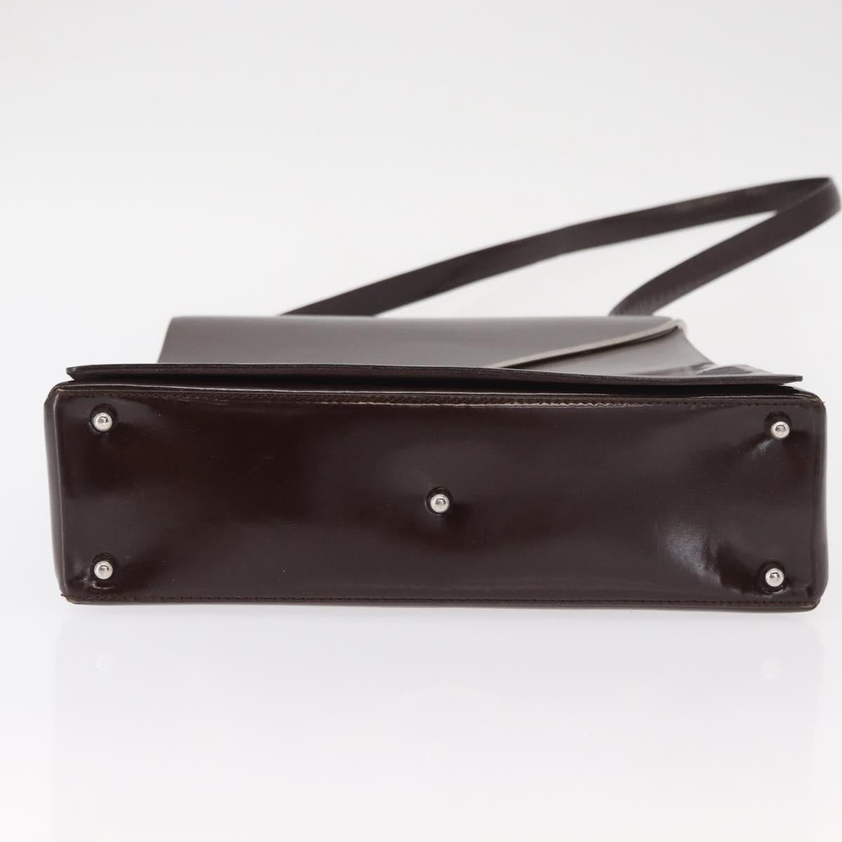 GUCCI Shoulder Bag Patent leather Brown Silver Auth bs30756