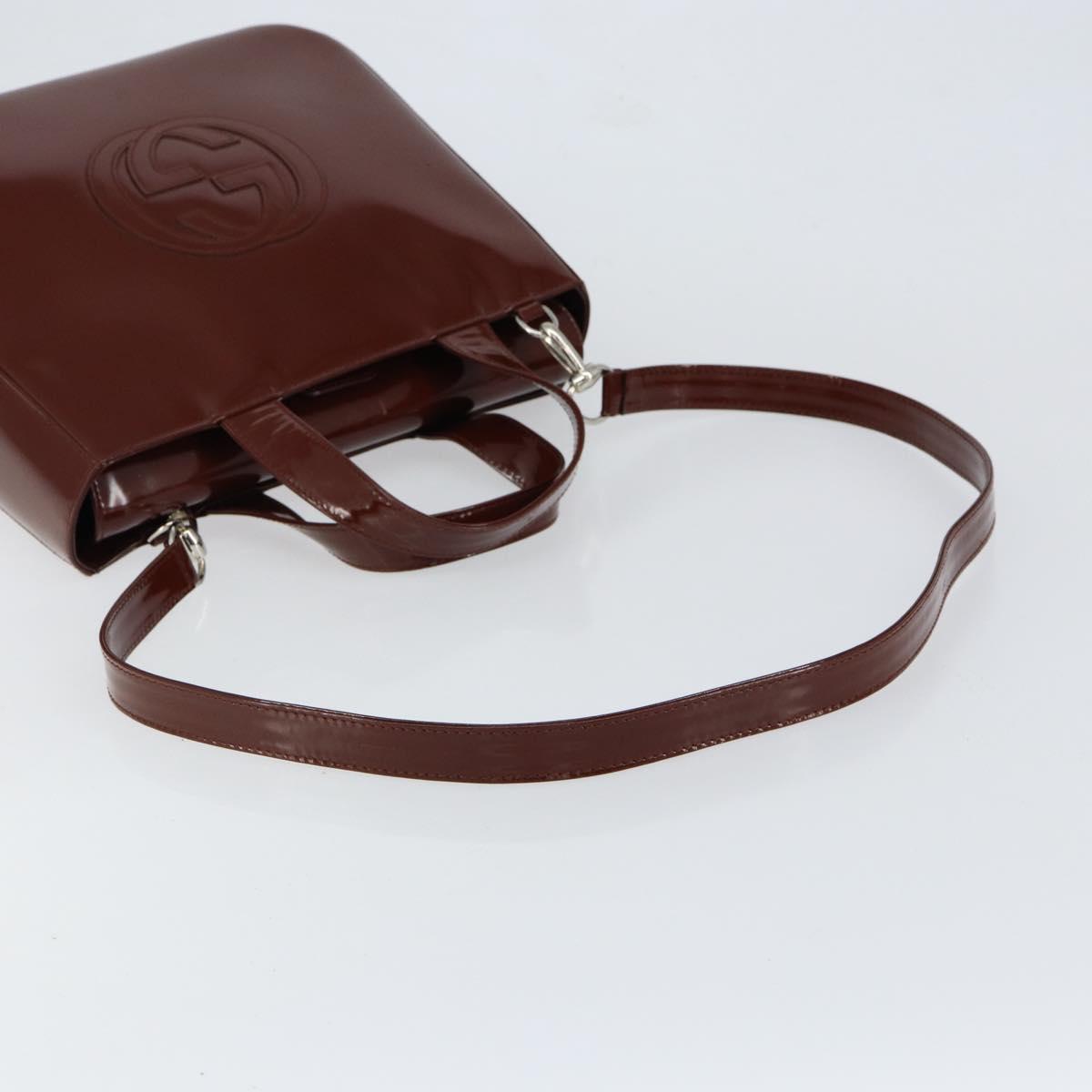 GUCCI Hand Bag Patent leather 2way Brown Gold 000 1013 0504 Auth bs30757